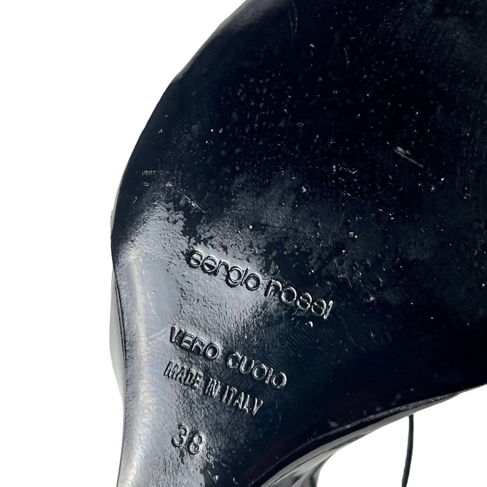 SERGIO ROSSI VERNICE PATENT LEATHER BLACK OBLIQUE TOE ANKLE STRAP WEDGE HEELS - Picture 12 of 13